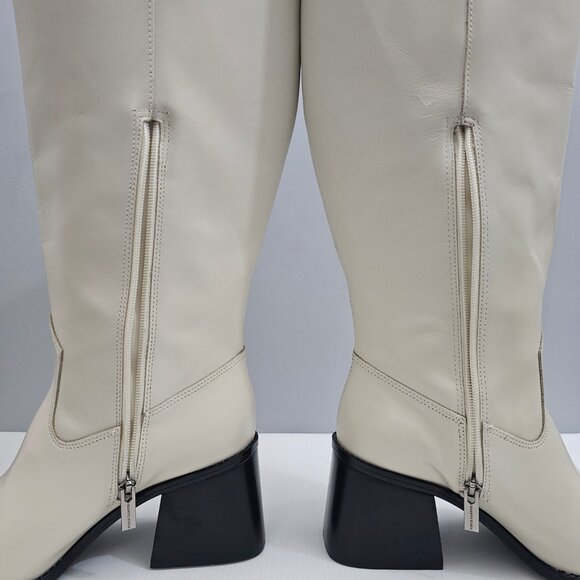 Vince Camuto Sangeti Knee High Boots Women 9 WIDE Ivory Cream Leather Block Heel - Picture 4 of 15